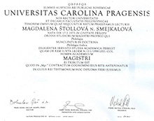 Mgr. Magdalena Štollová - vysokoškolský diplom - Universitas Carolina Pragensis